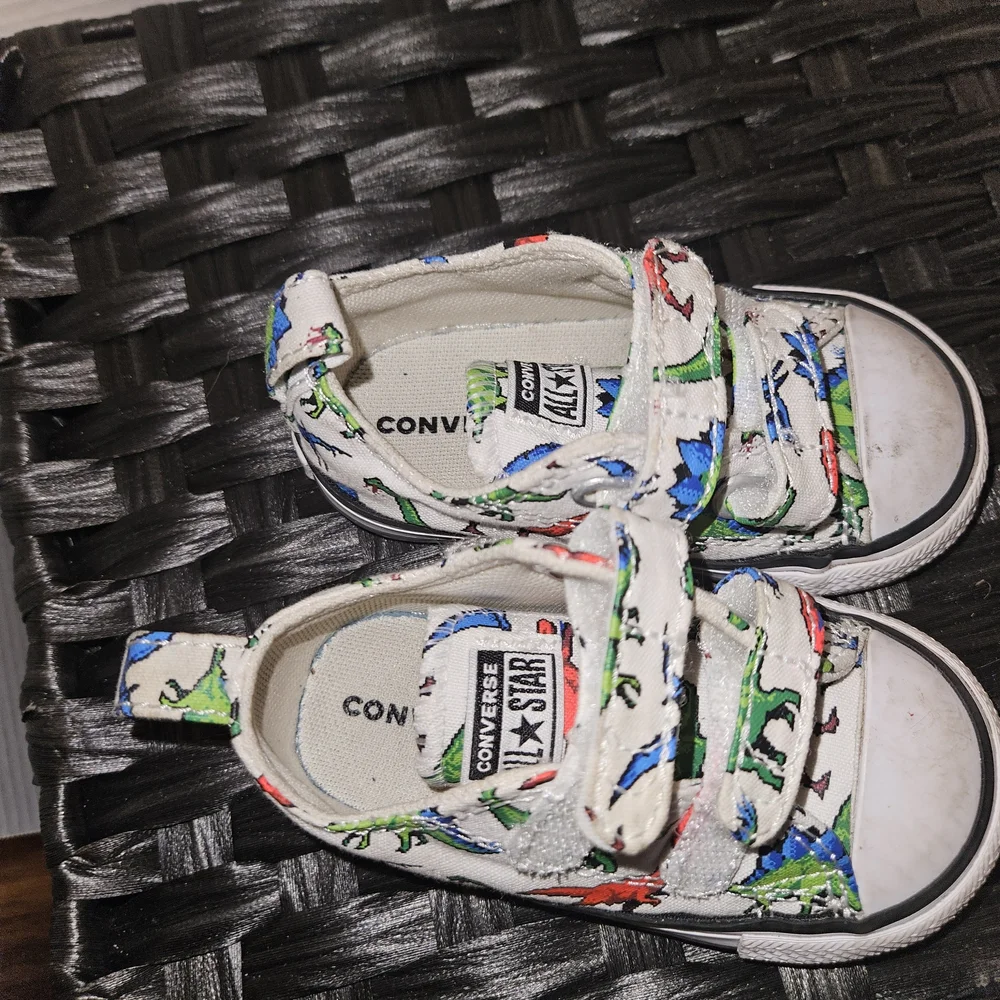 Converse Kids White Sneakers with Dinosaur Print